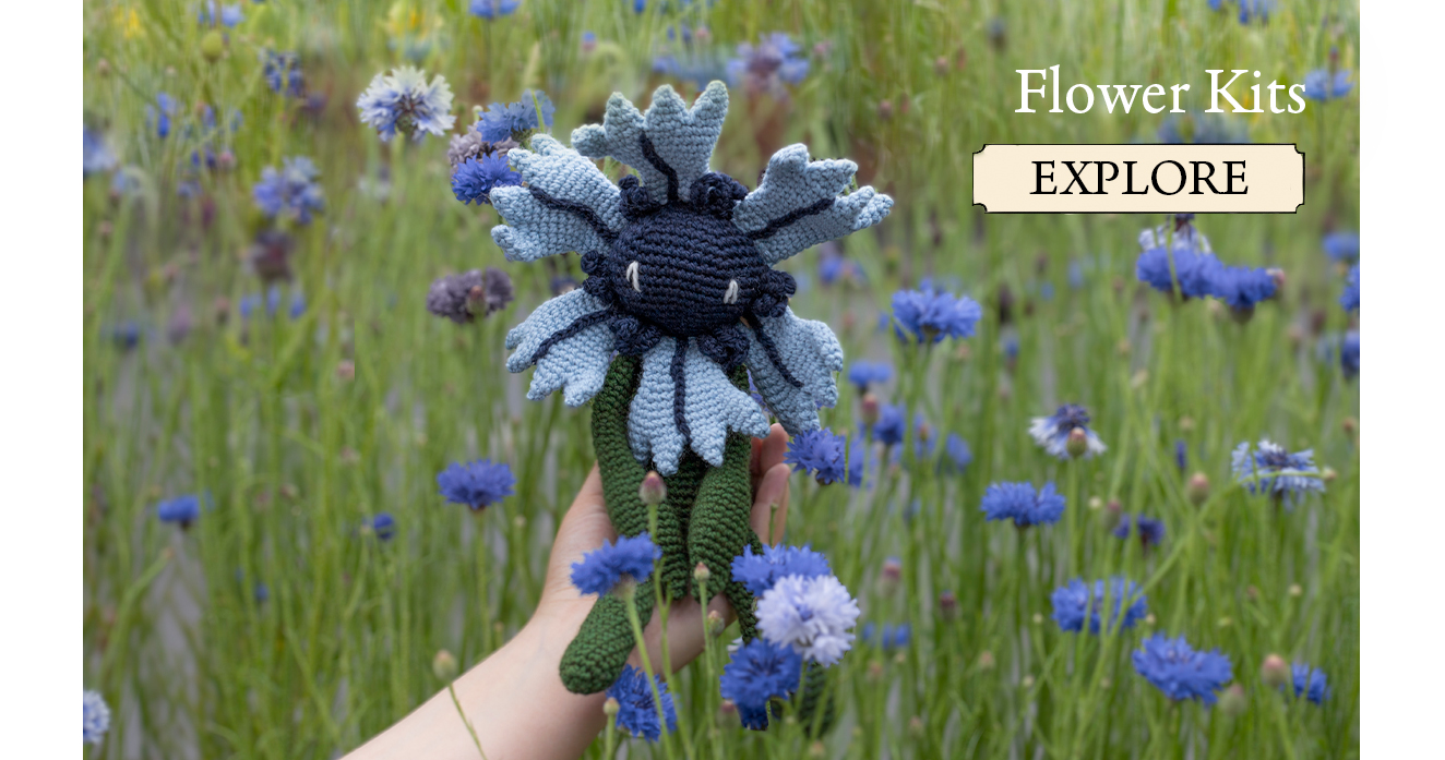 Flower crochet kits toft alexandras garden cornflower pattern book